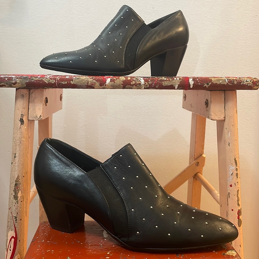 Walter Steiger Black Studded Leather Heeled Shoes Size 38.5